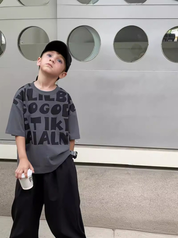 Dječja majica, Korejski stil, uzorak slova, 95% pamuk, kratki rukavi