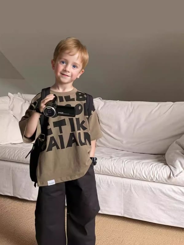 Dječja majica, Korejski stil, uzorak slova, 95% pamuk, kratki rukavi