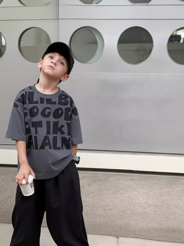 Dječja majica, Korejski stil, uzorak slova, 95% pamuk, kratki rukavi