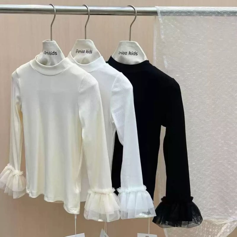 Dječja majica za djevojčice, casual stil, dugi rukav s čipkom, slim fit, pamuk 71–80%, za uzrast 3–8 godina