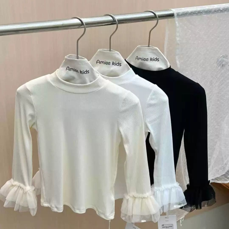 Dječja majica za djevojčice, casual stil, dugi rukav s čipkom, slim fit, pamuk 71–80%, za uzrast 3–8 godina