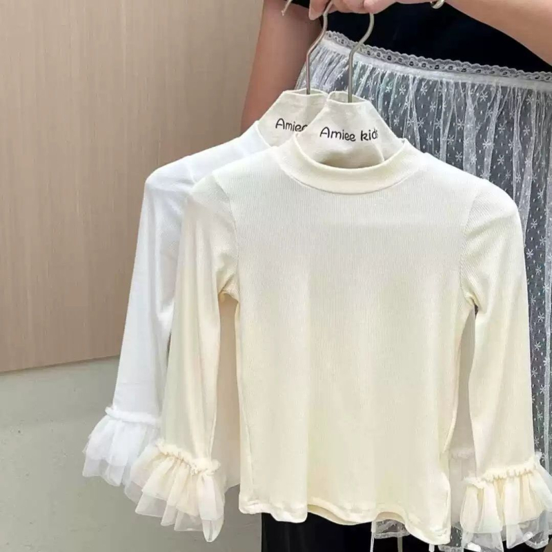 Dječja majica za djevojčice, casual stil, dugi rukav s čipkom, slim fit, pamuk 71–80%, za uzrast 3–8 godina