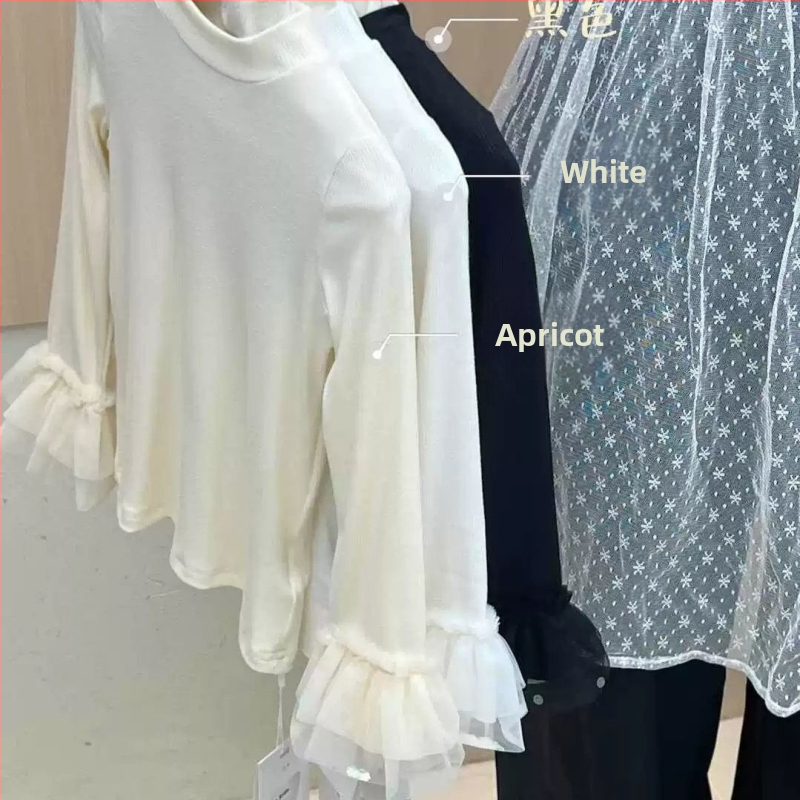 Dječja majica za djevojčice, casual stil, dugi rukav s čipkom, slim fit, pamuk 71–80%, za uzrast 3–8 godina