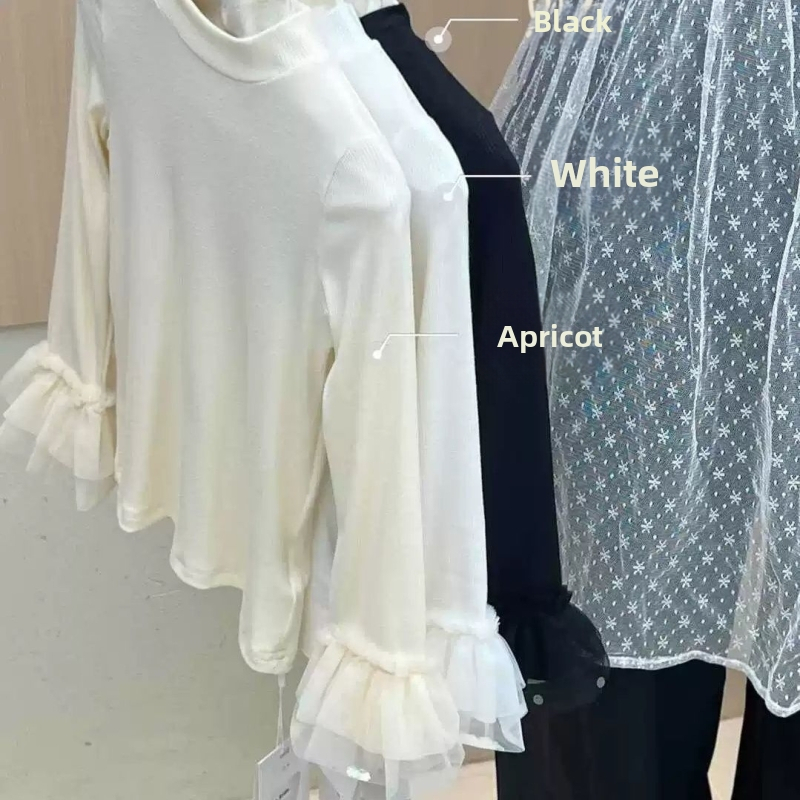 Dječja majica za djevojčice, casual stil, dugi rukav s čipkom, slim fit, pamuk 71–80%, za uzrast 3–8 godina
