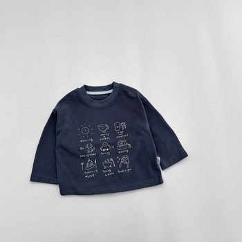 Gyerekeknek szóló pamut hosszú ujjú póló rajzfilmnyomással, puha anyag, uniszex, nedvességelvezetés