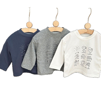 Gyerekeknek szóló pamut hosszú ujjú póló rajzfilmnyomással, puha anyag, uniszex, nedvességelvezetés