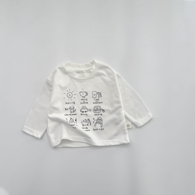 Gyerekeknek szóló pamut hosszú ujjú póló rajzfilmnyomással, puha anyag, uniszex, nedvességelvezetés