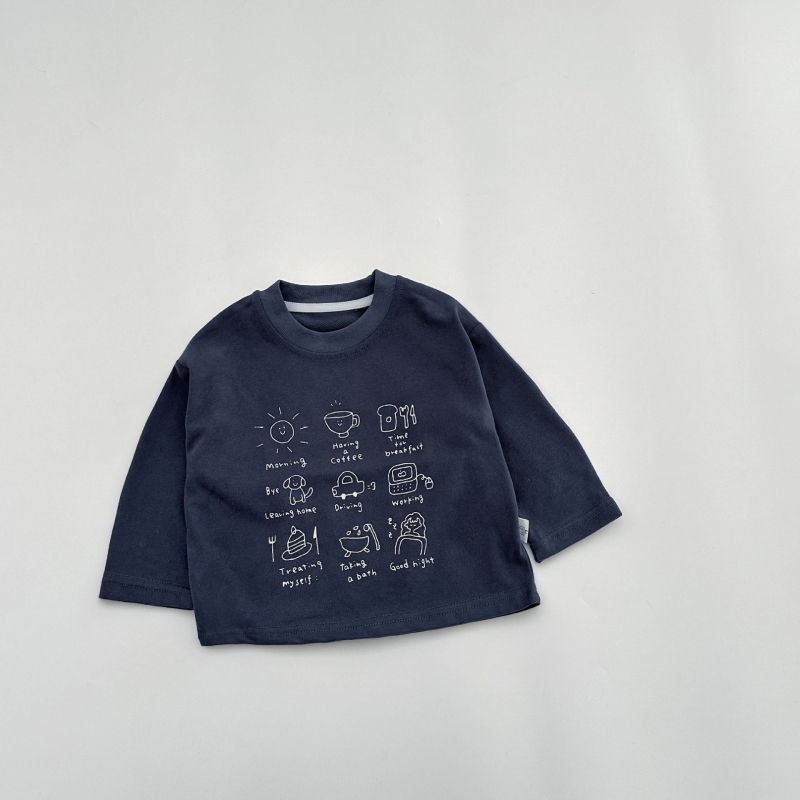 Gyerekeknek szóló pamut hosszú ujjú póló rajzfilmnyomással, puha anyag, uniszex, nedvességelvezetés