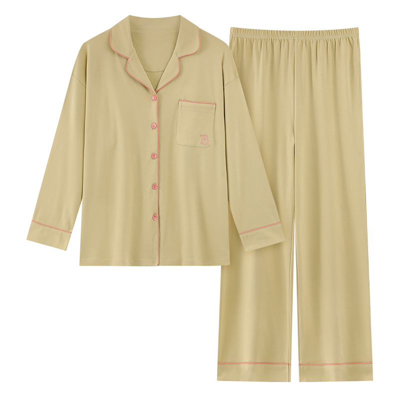 Női pizsama szett kardigán-stílus, elasztikus tiszta pamut, vékony, hosszú ujjú, hosszú nadrág, mindennapi otthoni viselet