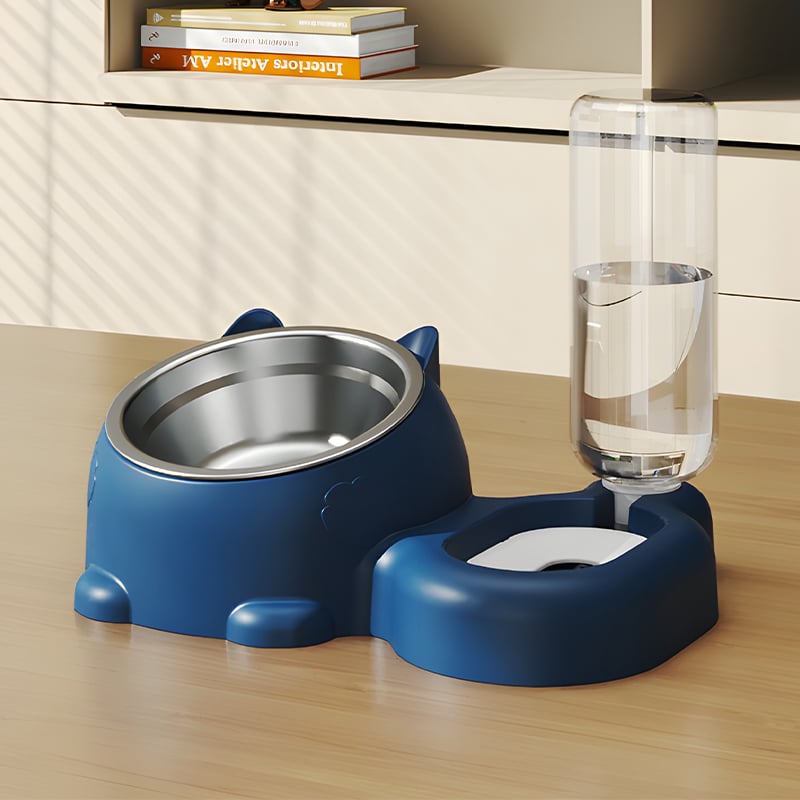 Vas dublu pentru animale de companie cu alimentator de apă automat pentru pisici și câini, corp separat, greutate 1 kg, nedetașabil, fără suport pentru aplicații