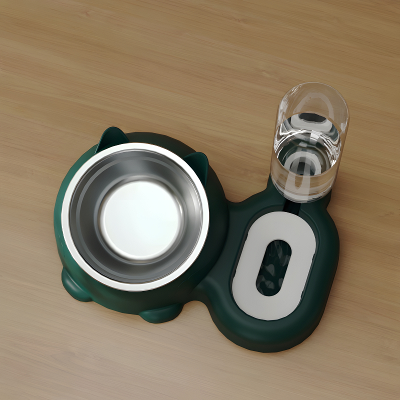 Vas dublu pentru animale de companie cu alimentator de apă automat pentru pisici și câini, corp separat, greutate 1 kg, nedetașabil, fără suport pentru aplicații