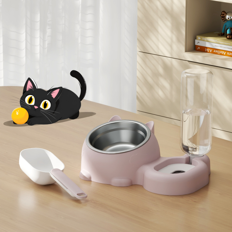 Vas dublu pentru animale de companie cu alimentator de apă automat pentru pisici și câini, corp separat, greutate 1 kg, nedetașabil, fără suport pentru aplicații