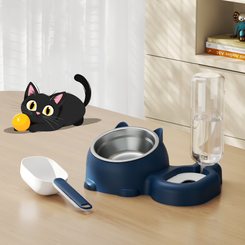 Vas dublu pentru animale de companie cu alimentator de apă automat pentru pisici și câini, corp separat, greutate 1 kg, nedetașabil, fără suport pentru aplicații