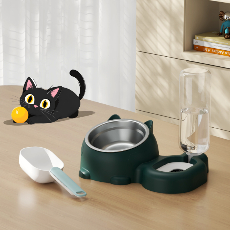 Vas dublu pentru animale de companie cu alimentator de apă automat pentru pisici și câini, corp separat, greutate 1 kg, nedetașabil, fără suport pentru aplicații