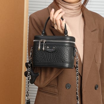 Női valódi bőrből készült doboz alakú hengertáska, cipzáros nyitás, poliészter bélés, 2025 nyara