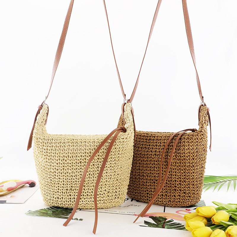 Válltáska papírból készült zsinórral, kötött stílus, vízszintes négyzet alakú, cipzár, bélés poliészter-pamut