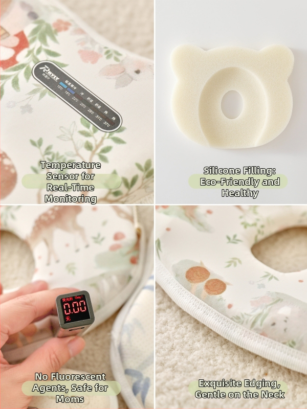 Buffie Bear Бебешка възглавничка за 0–6 месеца, абсорбира потта и диша, против деформации на главата, силиконова формуваща възглавничка