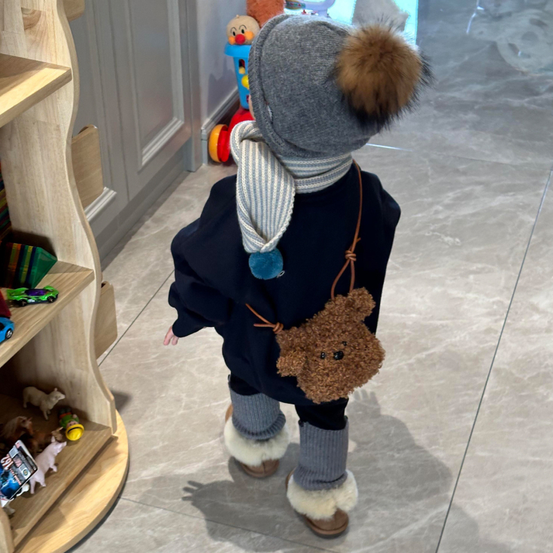 Детски суитшърт за момчета с принт на букви в карикатурен стил, подплатен с пух, дълъг ръкав, 100% полиестер, за деца 3–8 години