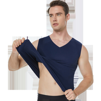 Muški termalni bezšivni prsluk, V-izrez, pulover-stil, jednoslojni, debela poliester tkanina 201–250 g/m²