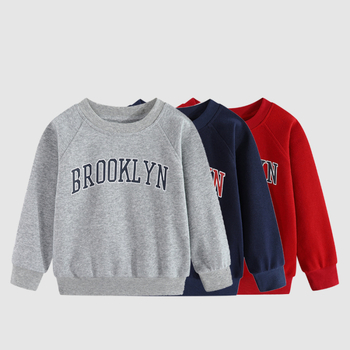 Gyerekeknek szánt pulóver/sweatshirt, kerek nyakú, nyomtatott betűkkel, sportos stílus, 65% pamut, 3-8 évesek, ősz