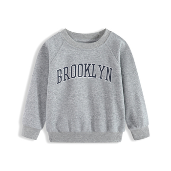 Gyerekeknek szánt pulóver/sweatshirt, kerek nyakú, nyomtatott betűkkel, sportos stílus, 65% pamut, 3-8 évesek, ősz