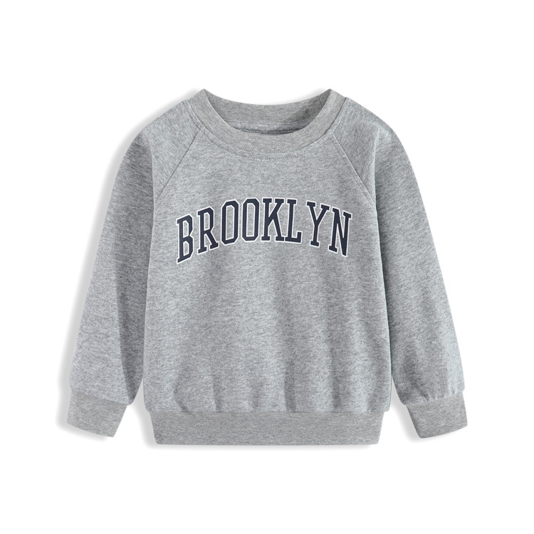 Gyerekeknek szánt pulóver/sweatshirt, kerek nyakú, nyomtatott betűkkel, sportos stílus, 65% pamut, 3-8 évesek, ősz