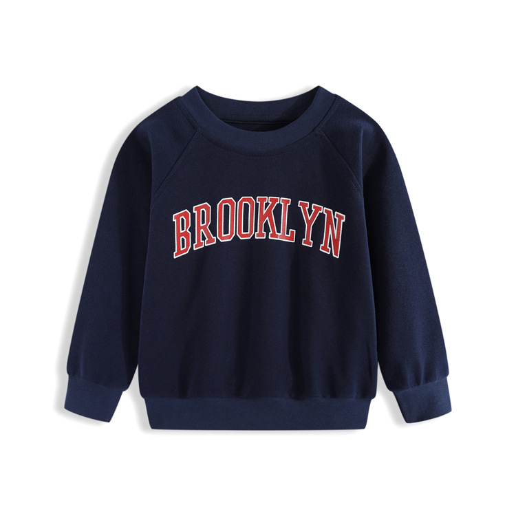 Gyerekeknek szánt pulóver/sweatshirt, kerek nyakú, nyomtatott betűkkel, sportos stílus, 65% pamut, 3-8 évesek, ősz