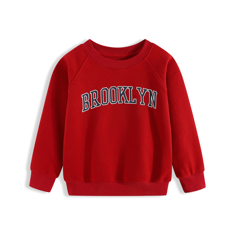 Gyerekeknek szánt pulóver/sweatshirt, kerek nyakú, nyomtatott betűkkel, sportos stílus, 65% pamut, 3-8 évesek, ősz