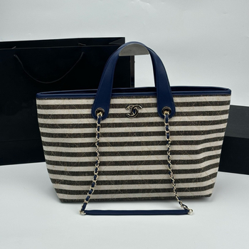 Platnena tote torba s prugastim uzorkom, kopča, skriveni džep sa zipom, pravokutni oblik, jedna naramenica