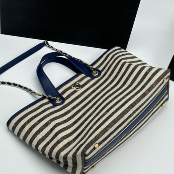 Platnena tote torba s prugastim uzorkom, kopča, skriveni džep sa zipom, pravokutni oblik, jedna naramenica