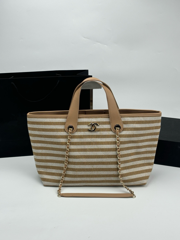 Platnena tote torba s prugastim uzorkom, kopča, skriveni džep sa zipom, pravokutni oblik, jedna naramenica