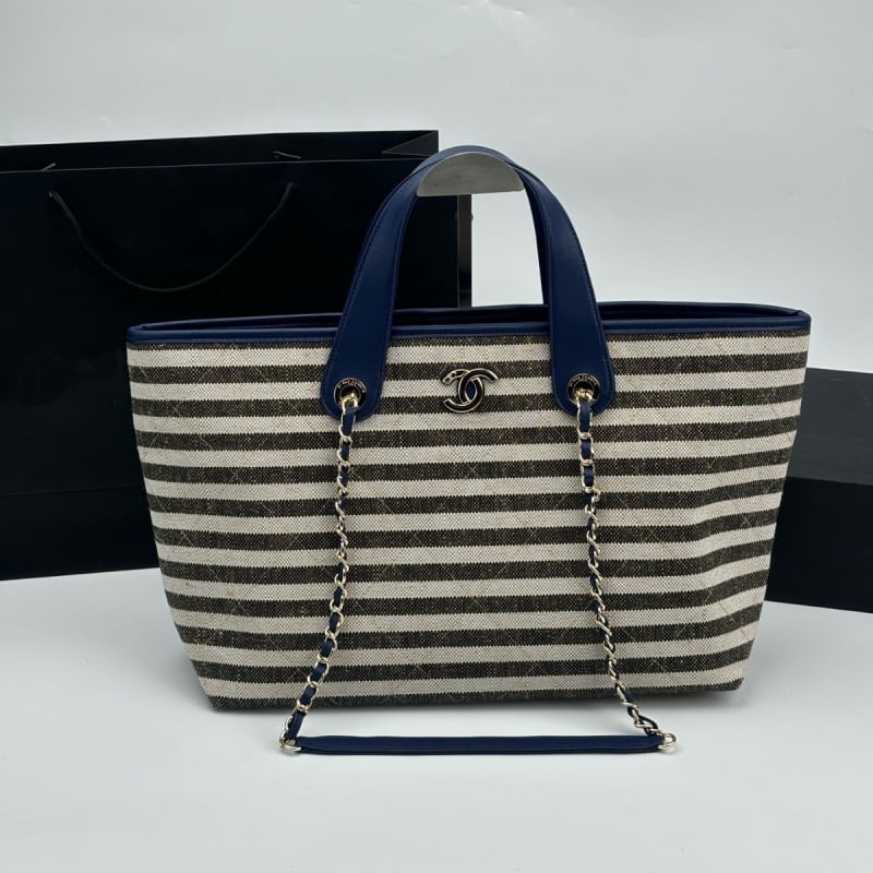 Platnena tote torba s prugastim uzorkom, kopča, skriveni džep sa zipom, pravokutni oblik, jedna naramenica