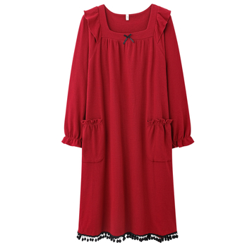 Rochie de noapte, într-un singur piesă, stil coreean, material asemănător bumbac, mâneci lungi, guler rotund