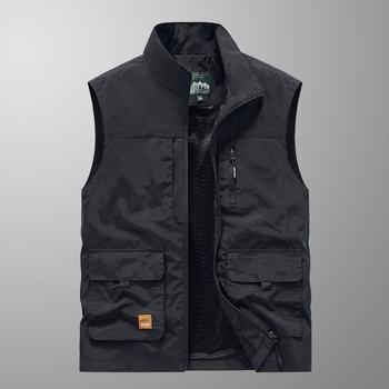 Vesta lejeră fără mâneci cu guler înalt, fermoar și buzunare tridimensionale