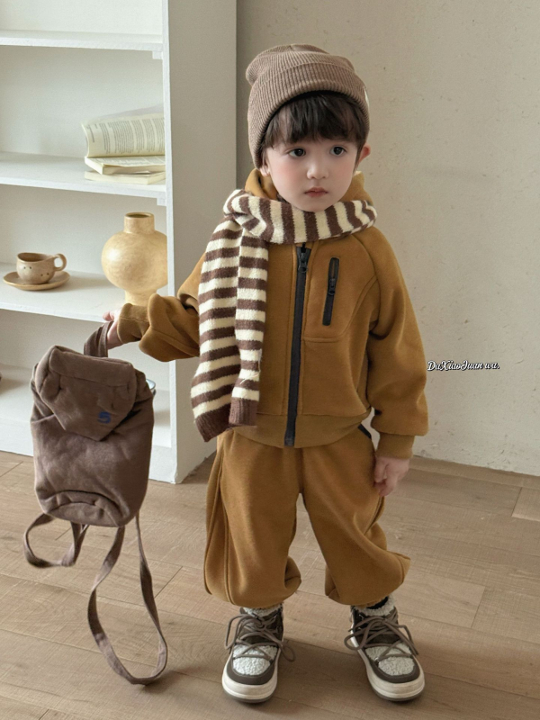 Detský dvojdielny set: mikina so zipsom v kórejskom štýle, hrubá a teplá, bodkovaný vzor, Zima 2025