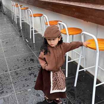 Σετ δύο τεμαχίων για κορίτσια: τοπ από βαμβάκι и φούστα από corduroy για άνοιξη-φθινόπωρο, χαλαρό στυλ