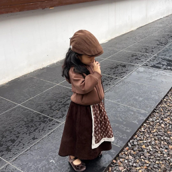 Σετ δύο τεμαχίων για κορίτσια: τοπ από βαμβάκι и φούστα από corduroy για άνοιξη-φθινόπωρο, χαλαρό στυλ