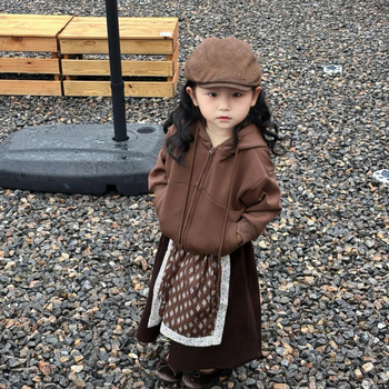 Σετ δύο τεμαχίων για κορίτσια: τοπ από βαμβάκι и φούστα από corduroy για άνοιξη-φθινόπωρο, χαλαρό στυλ