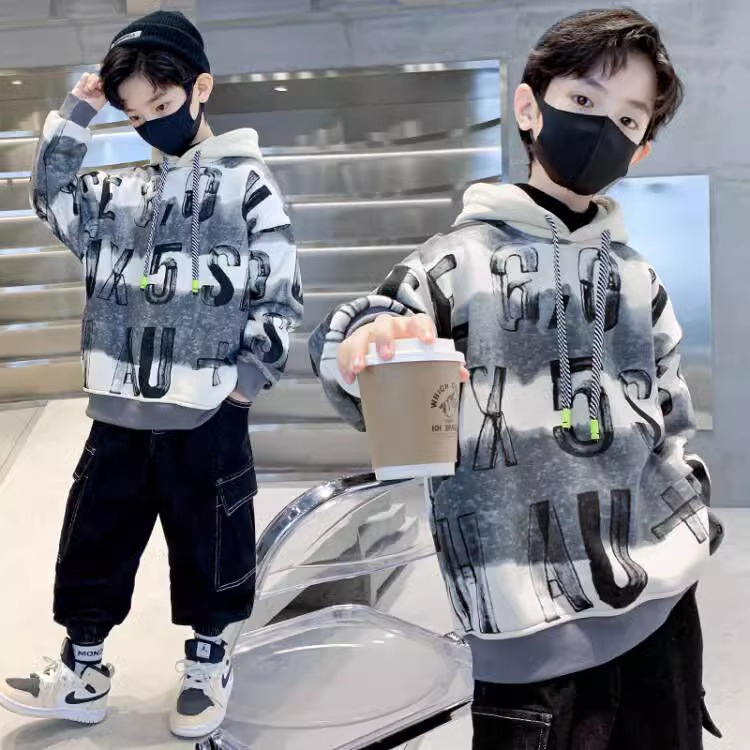 Παιδικό φούτερ με κουκούλα από φλίς, 100% πολυεστέρας, χαλαρό στυλ, για παιδιά 8+, φθινόπωρο 2025