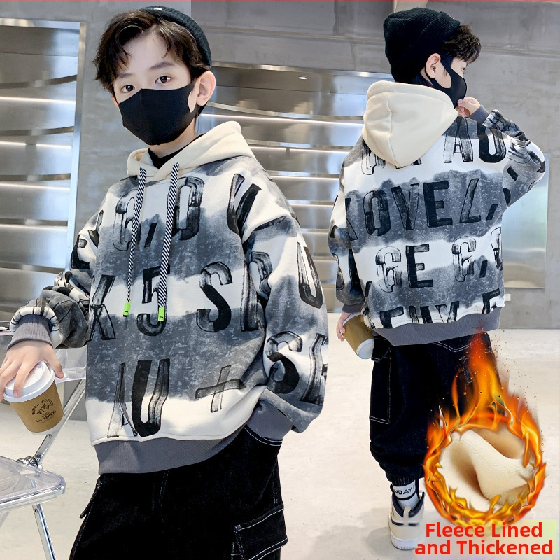 Παιδικό φούτερ με κουκούλα από φλίς, 100% πολυεστέρας, χαλαρό στυλ, για παιδιά 8+, φθινόπωρο 2025