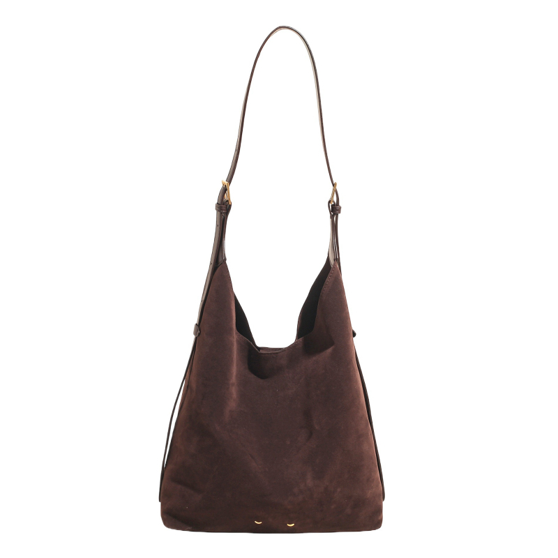 Ženska bucket torba — urbani minimalistički stil, velur od suede materijala, magnetsko zatvaranje, unutarnji džep sa zipom, džep za telefon, džep za dokumente