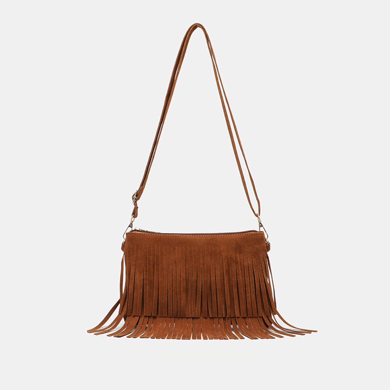 Crossbody tassel táska – PU, európai–amerikai retro stílus, téglalap alakú forma, cipzáras zárás, 2025 tavasz