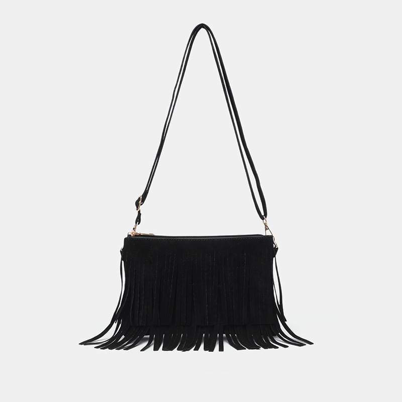 Crossbody tassel táska – PU, európai–amerikai retro stílus, téglalap alakú forma, cipzáras zárás, 2025 tavasz