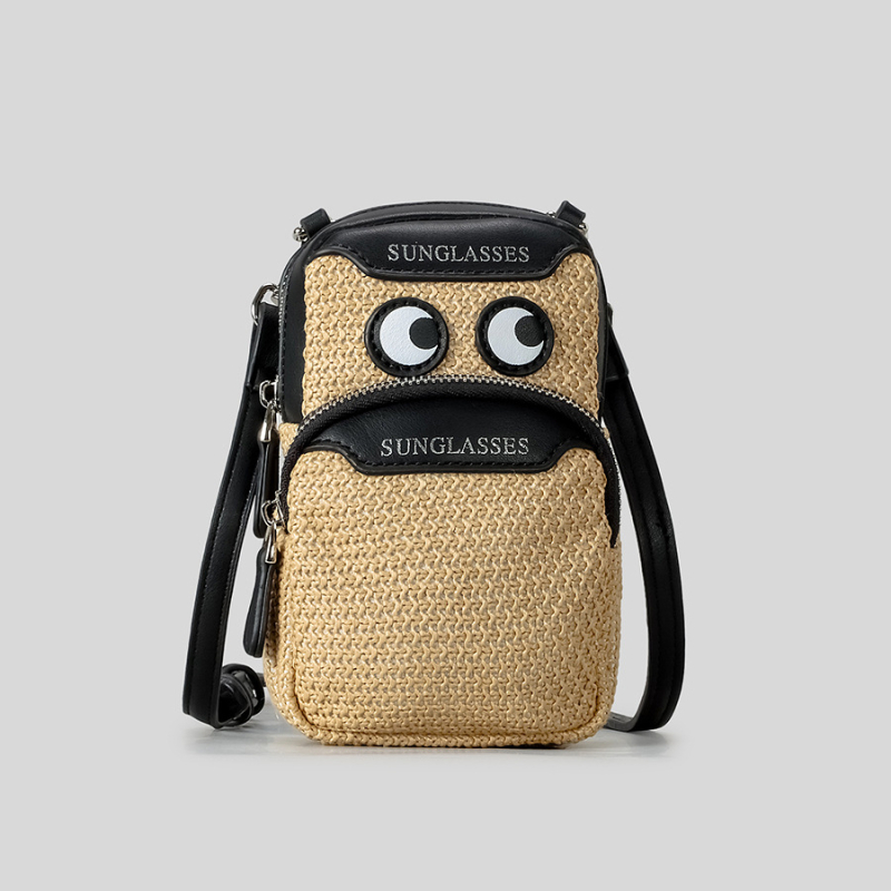 Slamnata crossbody torbica za telefon, vertikalnog kvadratnog oblika, sa zip zatvaračem, džepom za telefon, s jednom naramenicom
