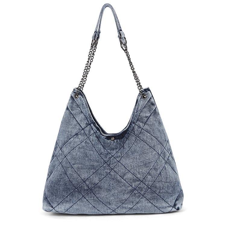 Denim városi táska függőleges négyzet alakú, cipzárral, telefontartó zsebbel, belső patch zsebbel