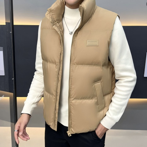 Мъжки пухен елек - къс модел, Stand-up яка, Свободен силует, Закопчаване с връзки, Полиестер