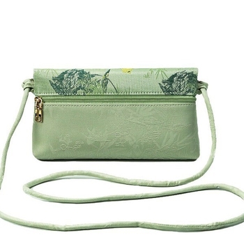 Női kínai stílusú selyem mobiltelefon-táska, belső kártyatartóval, cipzáros külső rész, vízszintes négyzet alakú forma