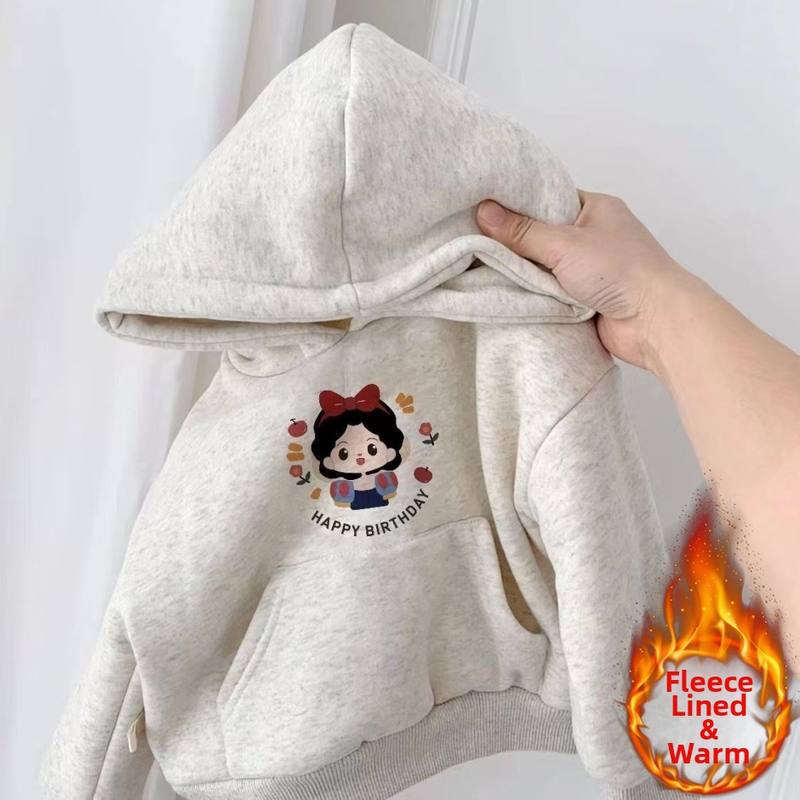 Detská mikina s kapucňou, fleece podšívka pre zimu, kreslený štýl, bavlna 31–50%, model 0070A028