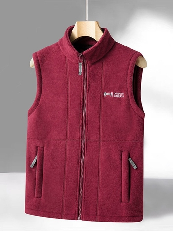 Jachetă fleece, culoare solidă, croială lejeră, 100% fleece poliester, broderie