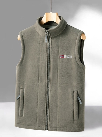 Jachetă fleece, culoare solidă, croială lejeră, 100% fleece poliester, broderie